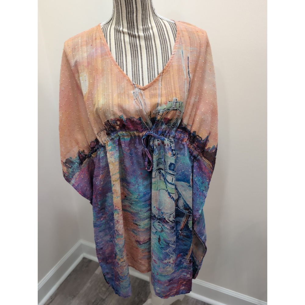 Leoma Lovegrove Colorful Summer V Neck Drawstring Top Small Beach Vacation